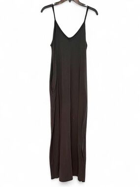 Gray Maxi Dress with Pockets and Adjustable Straps